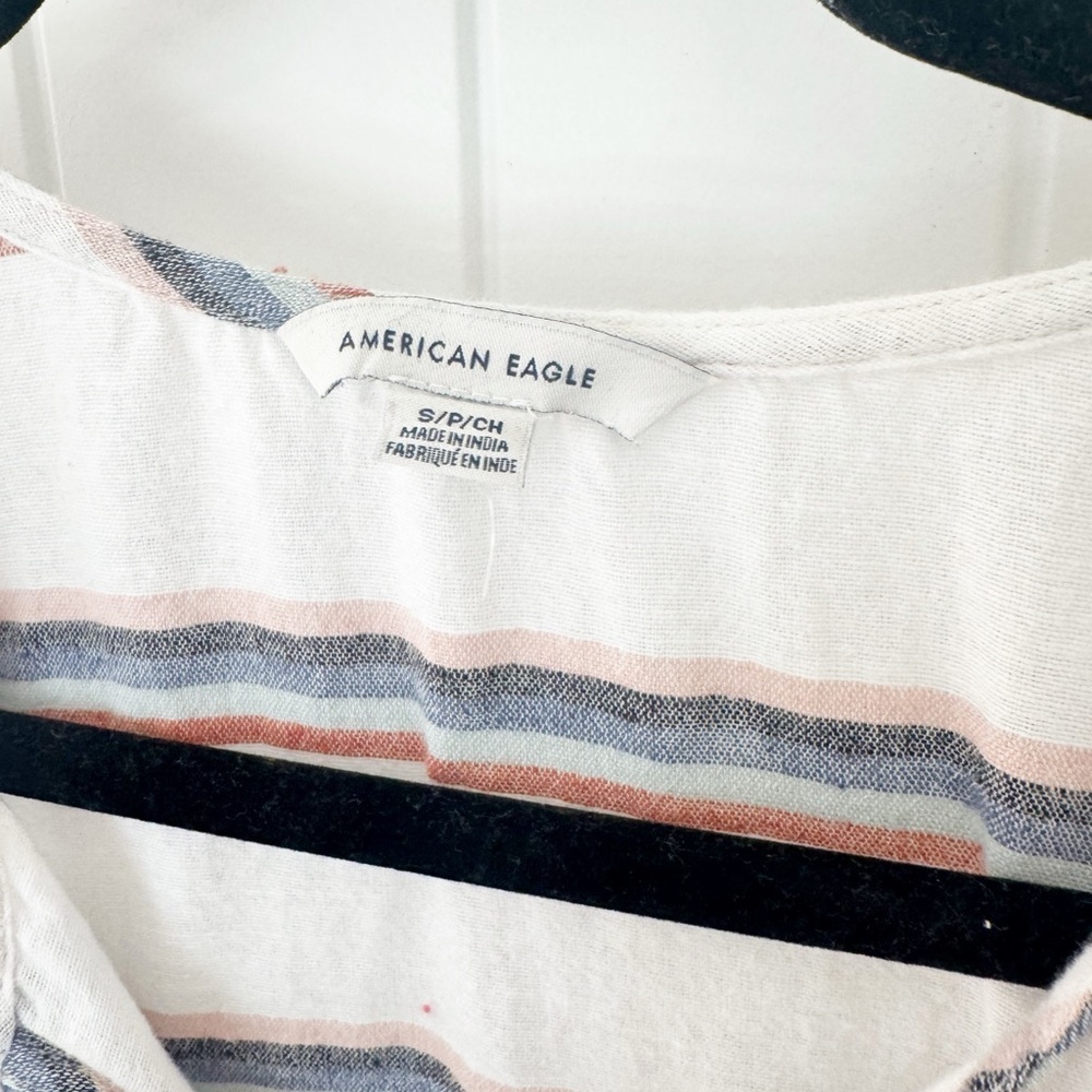 American Eagle Boho Tassel Quarter Sleeve Top Blouse Size Small White Oversized - Picture 3 of 7